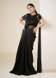 Cape Jacket Black Embroidered Gown In Satin Silk With Attached Drape